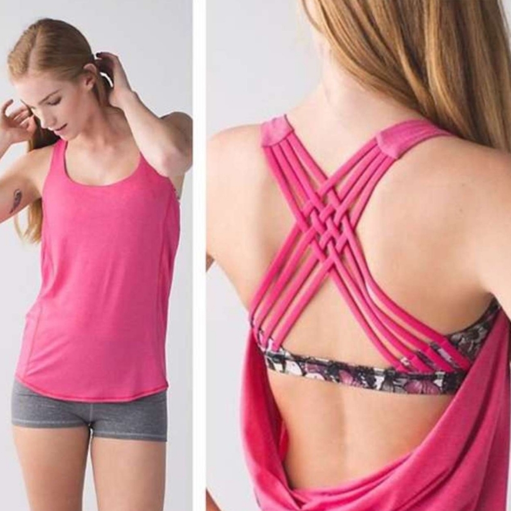Lululemon Women's Wild Tank Pink Heathered Bon Bon/So Fly Butterfly Top
